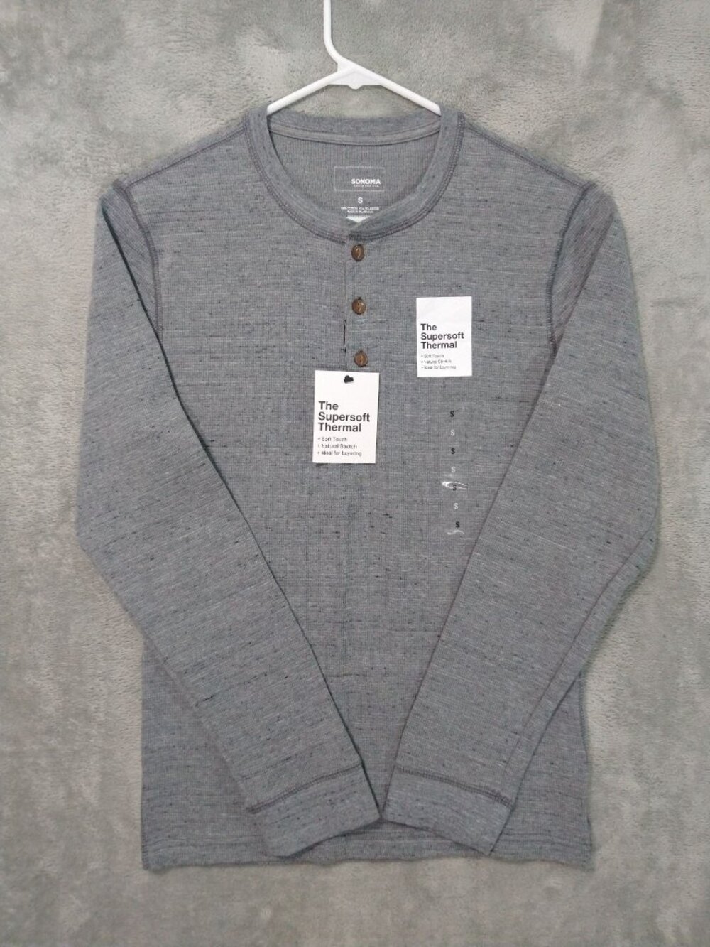 Sonoma Shirt Mens Small Gray Supersoft Thermal Henley Long Sleeve Stretch